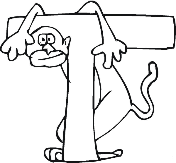 Letter T with Monkey coloring page image