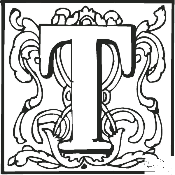 Letter T with Ornament coloring page image
