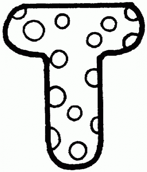 Letter T with Polka Dot coloring page image