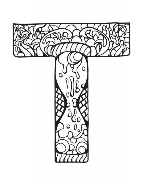 Letter T Zentangle coloring page image