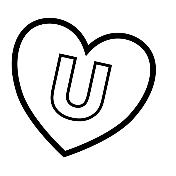Letter U in Heart coloring page image