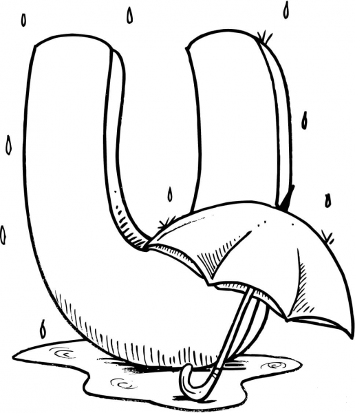 Letter U is for Umbrella coloring page image
