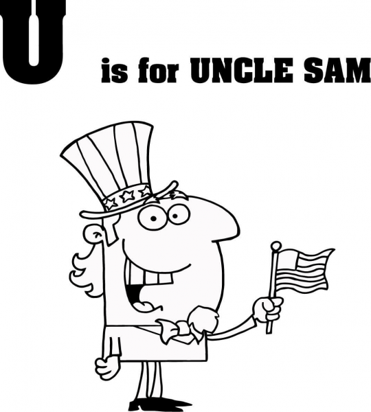 Letter U is for Uncle Sam coloring page image