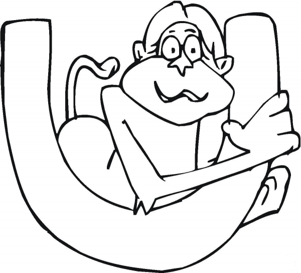 Letter U with Monkey coloring page image