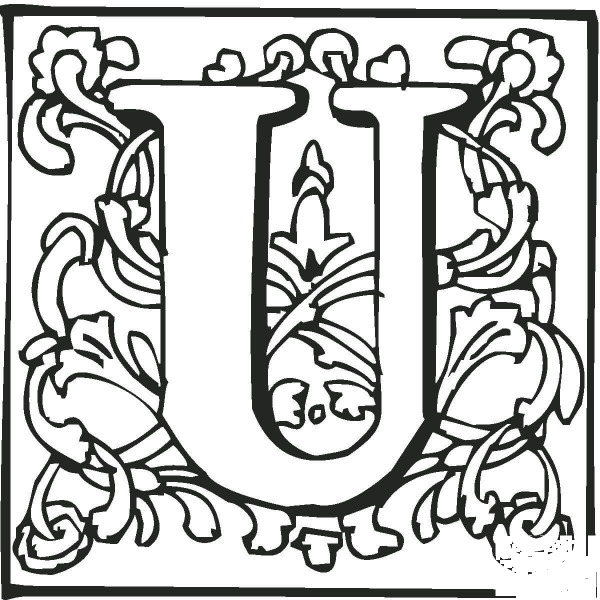 Letter U with Ornament coloring page image
