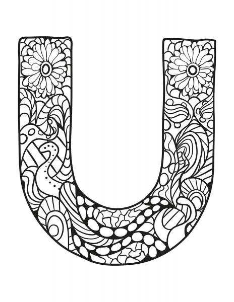 Letter U Zentangle coloring page image
