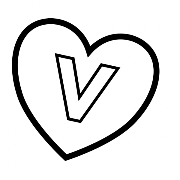 Letter V in Heart coloring page image