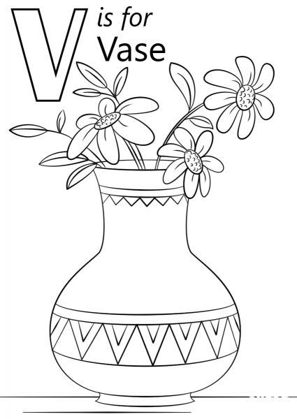 Letter V is for Vase coloring page image