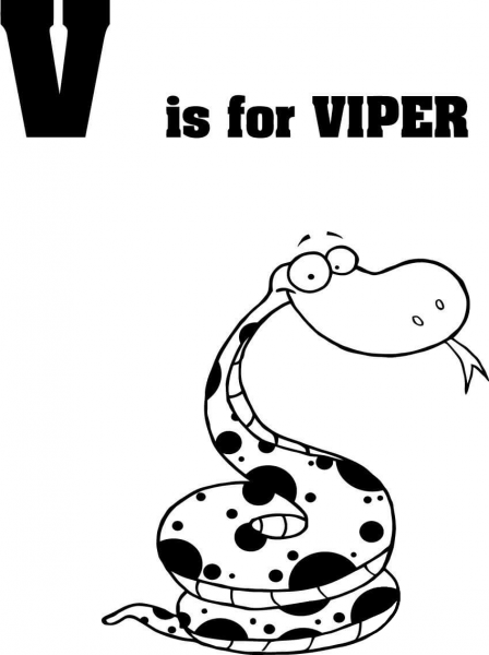 Letter V is for Viper coloring page image
