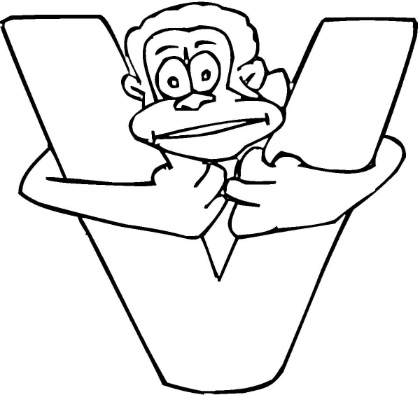 Letter V with Monkey coloring page image