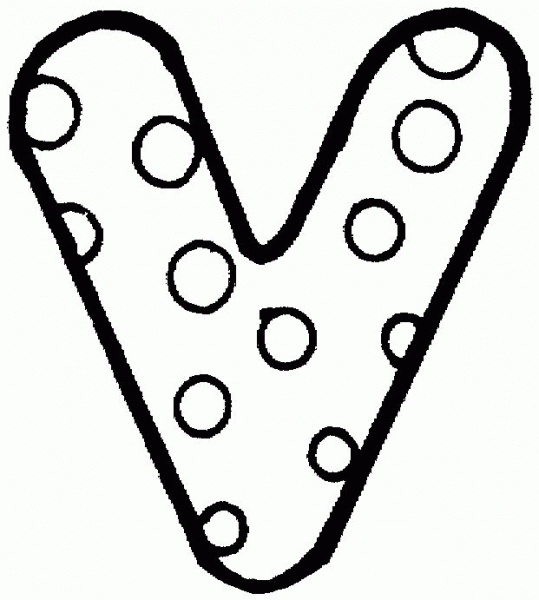Letter V with Polka Dot coloring page image