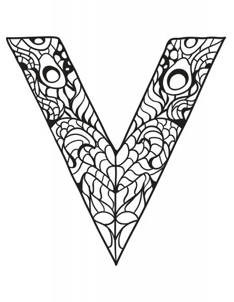 Letter V Zentangle coloring page image