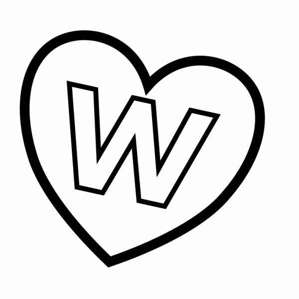 Letter W in Heart coloring page image