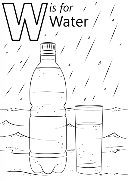 Letter W is for Water coloring page image