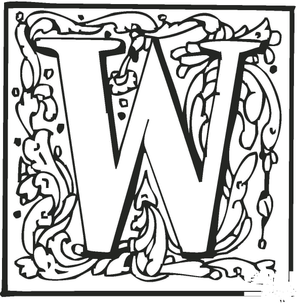 Letter W with Ornament coloring page image