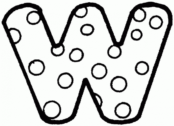 Letter W with Polka Dot coloring page image