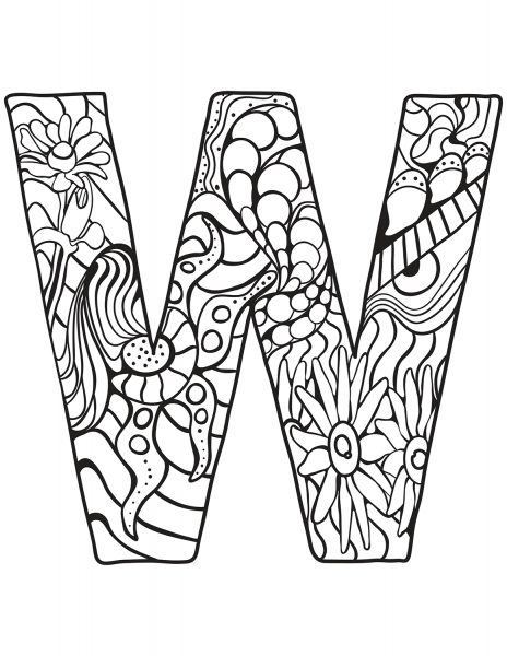Letter W Zentangle coloring page image