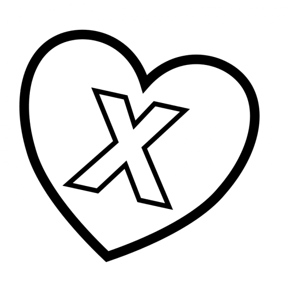 Letter X in Heart coloring page image