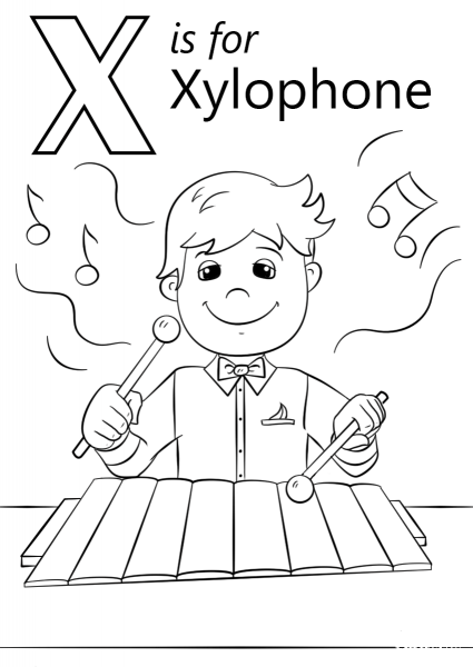 Letter X is for Xylophone coloring page image