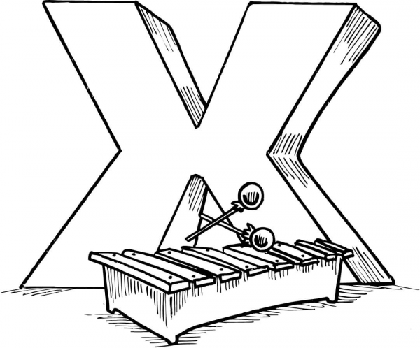 Letter X is for Xylophone coloring page image