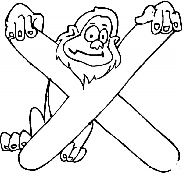 Letter X with Monkey coloring page image
