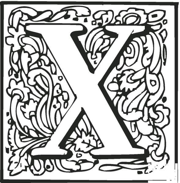 Letter X with Ornament coloring page image