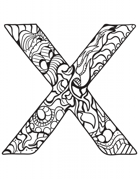 Letter X Zentangle coloring page image