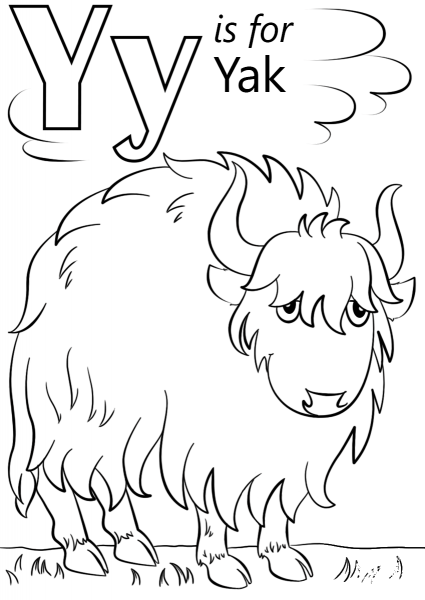 Letter Y is for Yak coloring page image