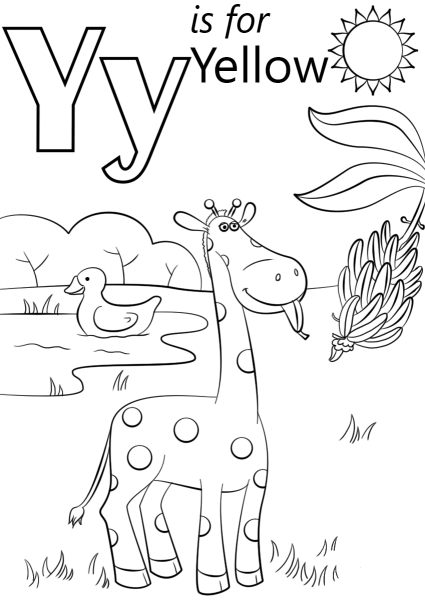 Letter Y is for Yellow coloring page image