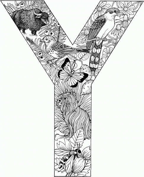 Letter Y with Animals coloring page image