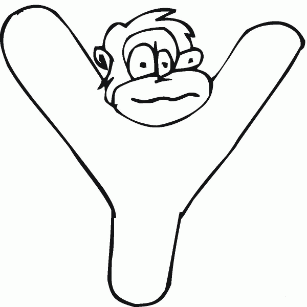 Letter Y with Monkey coloring page image