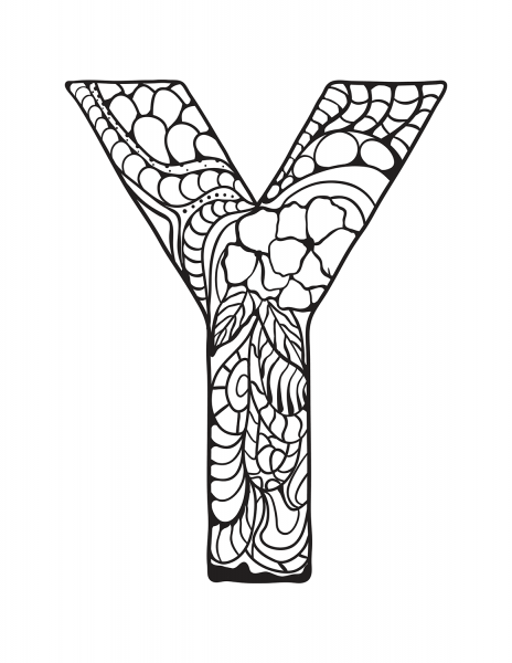 Letter Y Zentangle coloring page image