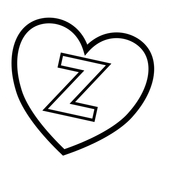 Letter Z in Heart coloring page image