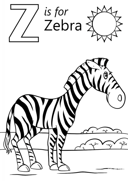 Letter Z is for Zebra coloring page image
