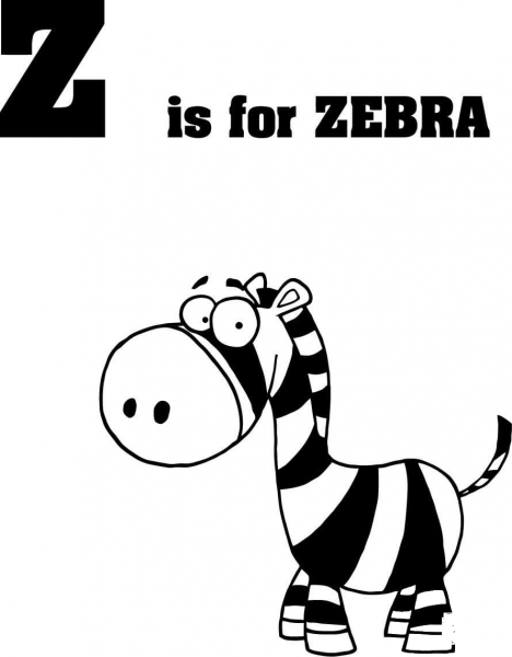 Letter Z is for Zebra coloring page image