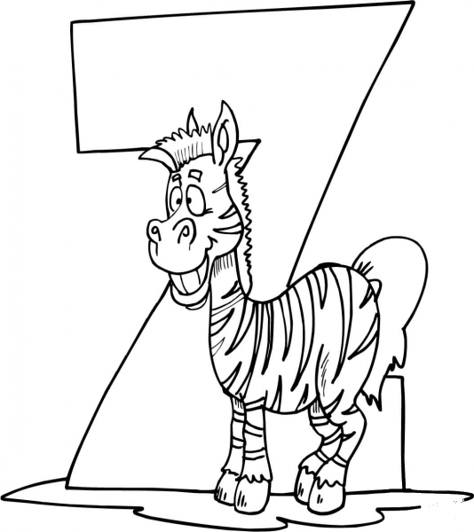 Letter Z is for Zebra coloring page image