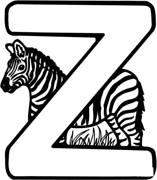 Letter Z is for Zebra coloring page image