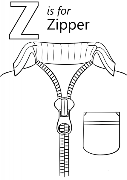 Letter Z is for Zipper coloring page image
