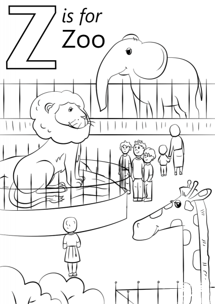 Letter Z is for Zoo coloring page image