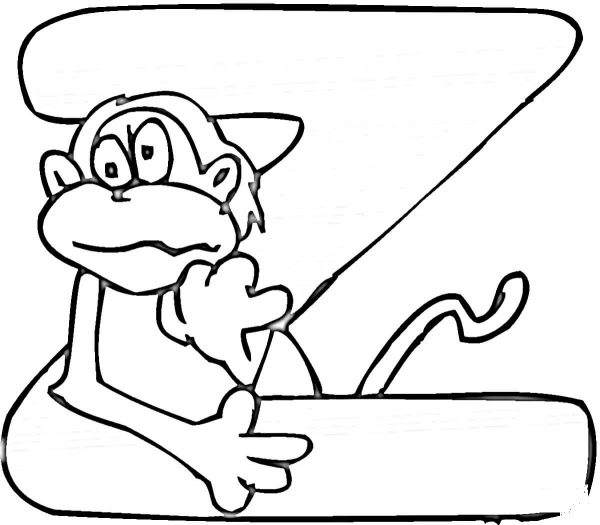 Letter Z with Monkey coloring page image
