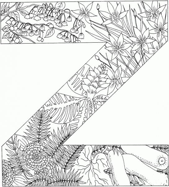Letter Z with Plants coloring page image