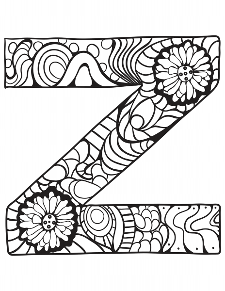 Letter Z Zentangle coloring page image