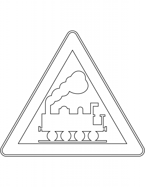 “Level Crossing Without Barriers Ahead” Sign in Finland coloring page image