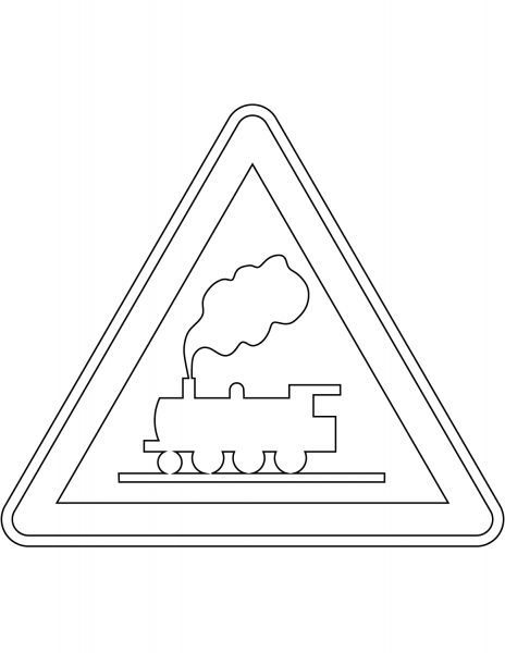 “Level Crossing Without Barriers Ahead” Sign in France coloring page image