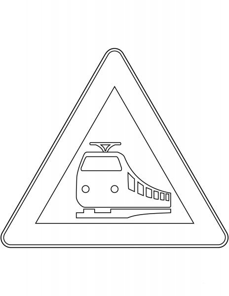 “Level Crossing Without Barriers Ahead” Sign in Germany coloring page image