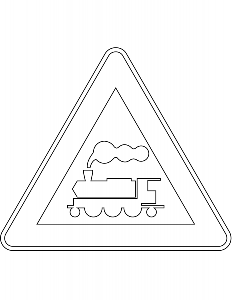 “Level Crossing Without Barriers Ahead” Sign in Italy coloring page image