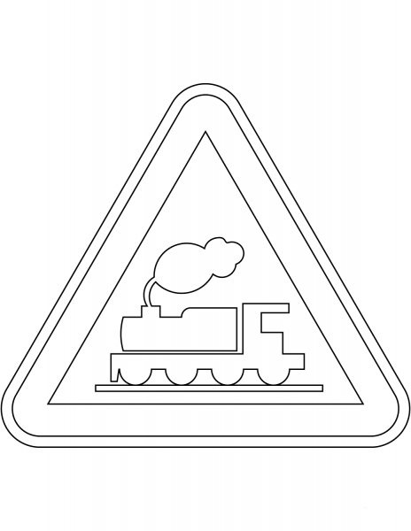 “Level Crossing Without Barriers Ahead” Sign in Portugal coloring page image