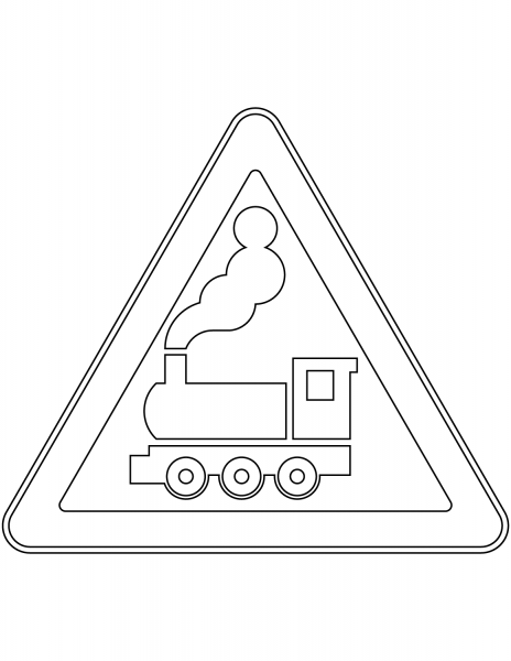 “Level Crossing Without Barriers Ahead” Sign in Russia coloring page image
