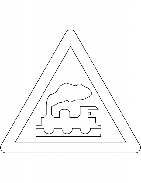 “Level Crossing Without Barriers Ahead” Sign in Spain coloring page image