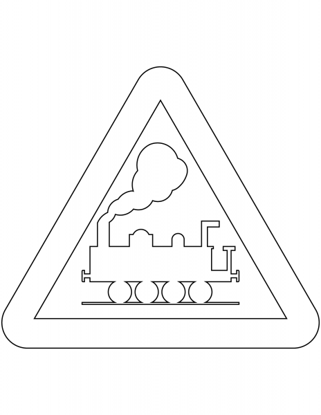 “Level Crossing Without Barriers Ahead” Sign in Sweden coloring page image
